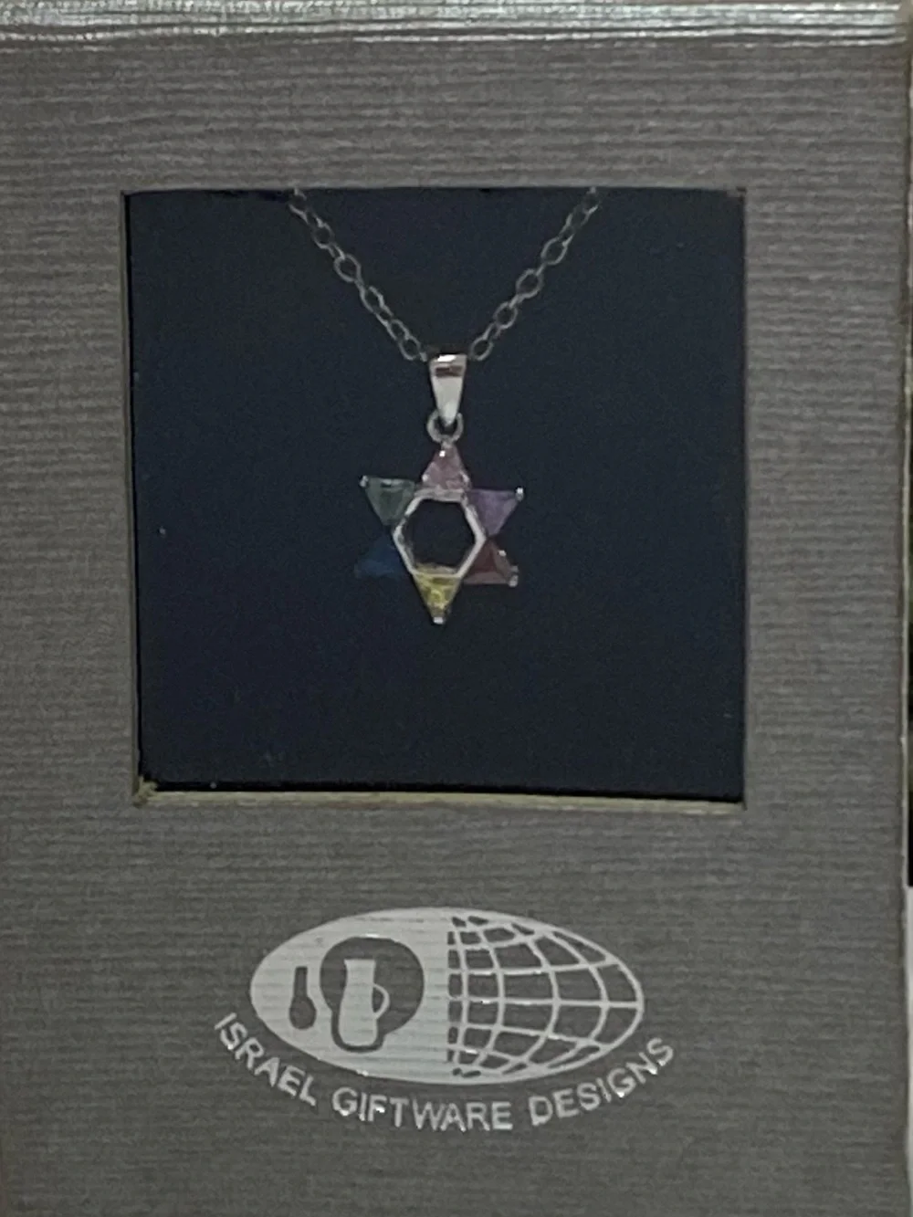 Star of David Jewish Star Multi Color Crystals Sterling Silver Necklace